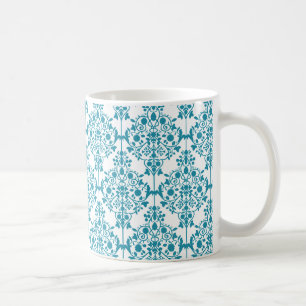 Eleganter TÜRKIS und WEISSE Damast-Tasse Kaffeetasse