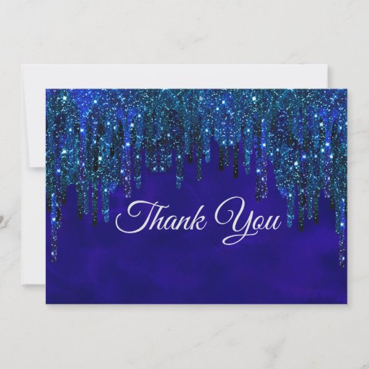 Eleganter türkisblauer Glitzer Tropfen Dankeskarte (Vorderseite)