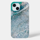 Eleganter türkisfarbener Aquamarin-grüner Monogram Case-Mate iPhone Hülle (Rückseite)