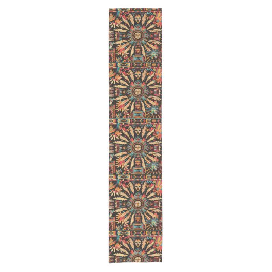 Eleganter türkisfarbener "Aztec Dream" Textile Tab Kurzer Tischläufer (Vorderseite)