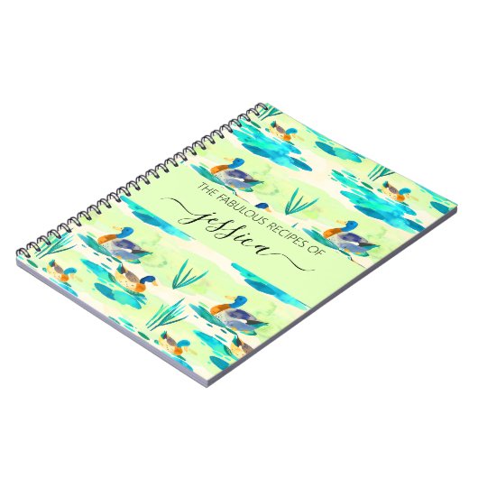 Eleganter türkisfarbener Entenname Rezept Notizblock (Linke Seite)