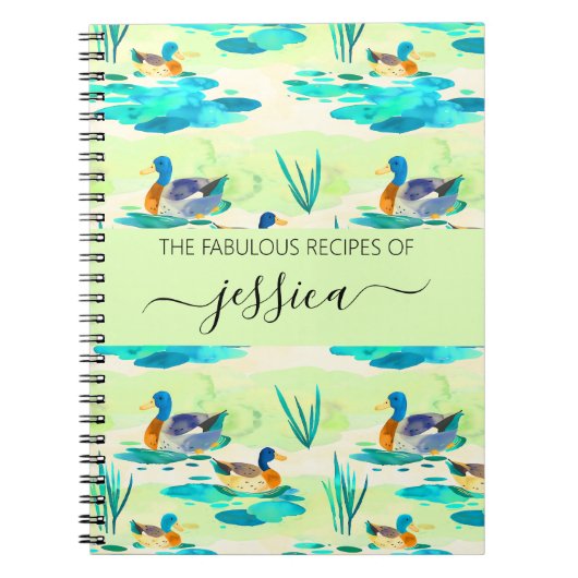 Eleganter türkisfarbener Entenname Rezept Notizblock (Vorderseite)