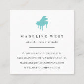 Eleganter türkisfarbener Klavierlehrer Quadratische Visitenkarte (Rückseite)