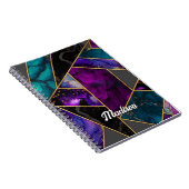 Eleganter, türkisfarbener lila Glitzer, gürtelarti Notizblock (Rechte Seite)