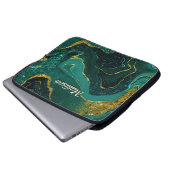 Eleganter türkisfarbener Marmor Imitat Gold Glitze Laptopschutzhülle (Vorne Knopf)