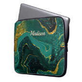 Eleganter türkisfarbener Marmor Imitat Gold Glitze Laptopschutzhülle (Vorderseite Links)