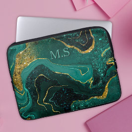 Eleganter türkisfarbener Marmor Imitate Gold Glitz Laptopschutzhülle