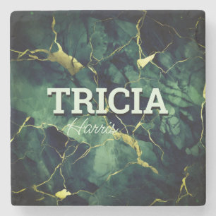 Eleganter türkisfarbener Marmor Imitate Gold Glitz Steinuntersetzer