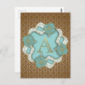 Eleganter, türkisfarbener Monogramm-Brief A Postkarte (Vorne/Hinten)
