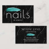 Eleganter türkisfarbener Nagellack schwarzer Marmo Visitenkarte (Vorne/Hinten)