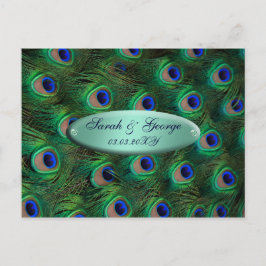 eleganter türkisfarbener Pfau Save the Date Ankündigungspostkarte