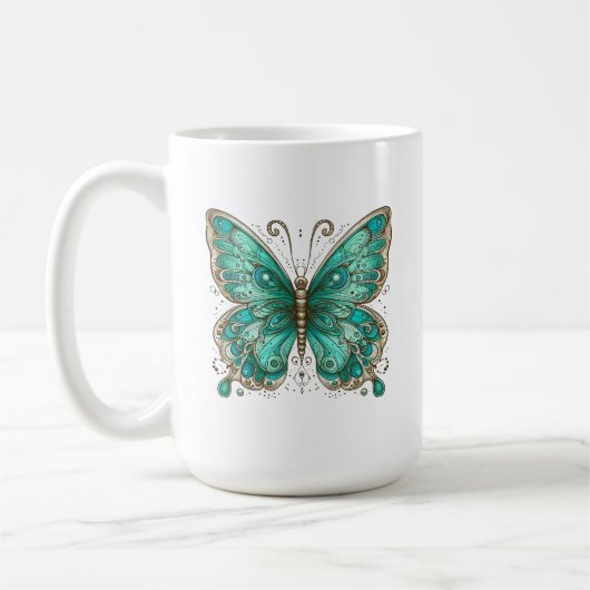 Eleganter türkisfarbener Schmetterling Grosser Kaffeetasse (Links)