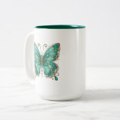 Eleganter türkisfarbener Schmetterling Grosser Zweifarbige Tasse (Vorderseite Links)