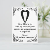 eleganter tuxedo minimaler chic Trauzeuge Vorschla Einladung (Stehend Vorderseite)