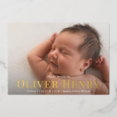 Eleganter Typ Full Foto FOIL Geburtserklärung Folieneinladung (Vorderseite)