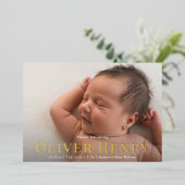 Eleganter Typ Full Foto FOIL Geburtserklärung Folieneinladung (Stehend vorne)