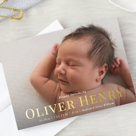 Eleganter Typ Full Foto FOIL Geburtserklärung Folieneinladung