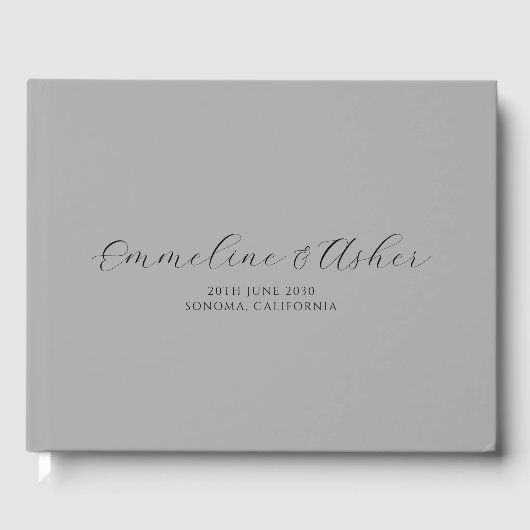 Eleganter Typ Script Serif Custom Gray Wedding Gästebuch (Vorderseite)