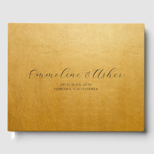 Eleganter Typ Skriptserif Custom Gold Wedding Gästebuch (Vorderseite)