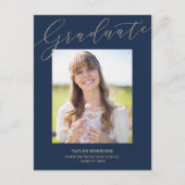 Eleganter Typografie Navy Blue & Gold Abschluss Postkarte (Vorderseite)