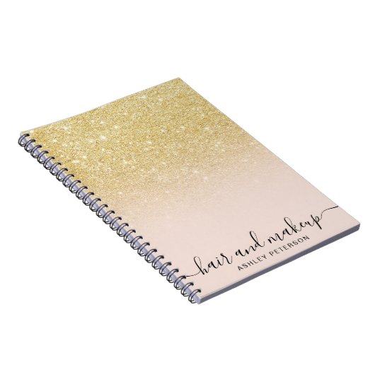 Eleganter Typografie, schick goldfarbener Glitzer Notizblock (Rechte Seite)