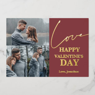 Eleganter Typografie Valentinstag Paar 3 Foto Folien Feiertagskarte