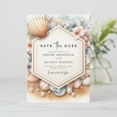 Eleganter Typografy Beach Hochzeit Save The Date (Stehend Vorderseite)