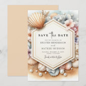 Eleganter Typografy Beach Hochzeit Save The Date (Vorne/Hinten)