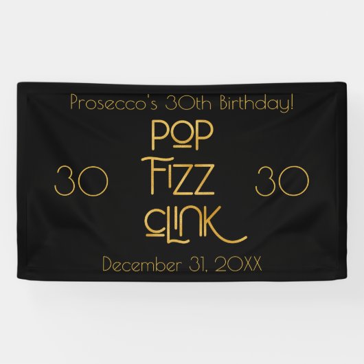 Eleganter Typografy Pop Fizz Clink Birthday Banner (Horizontal)
