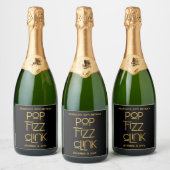 Eleganter Typografy Pop Fizz Clink Birthday Schaumweinetikett (Flaschen)