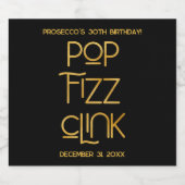 Eleganter Typografy Pop Fizz Clink Birthday Schaumweinetikett (Einzelnes Label)