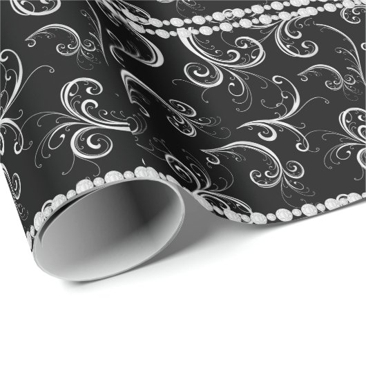 Eleganter und eleganter Damast mit White Diamonds Geschenkpapier (Rolleneckpunkt)