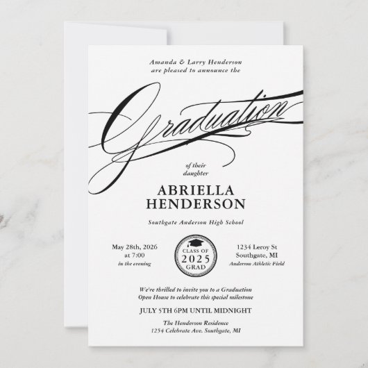 Eleganter und formaler Script-Abschluss Einladung (Vorderseite)