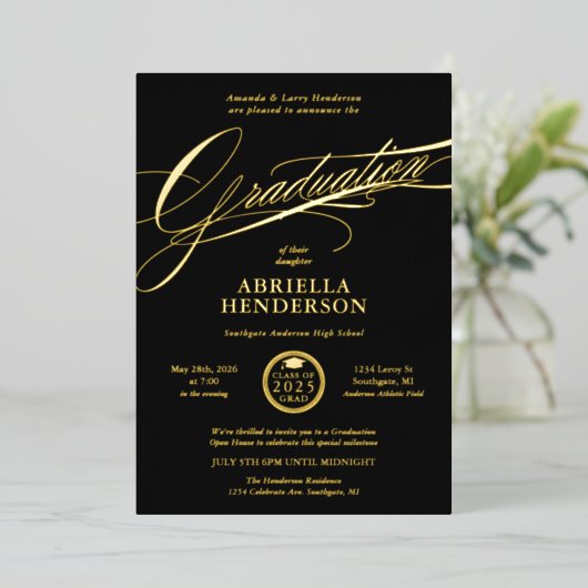 Eleganter und formaler Script-Abschluss Folieneinladung (Stehend vorne)