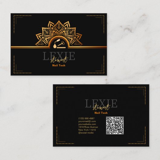 Eleganter und klassischer Nail Tech QR Code Visitenkarte (Vorne/Hinten)