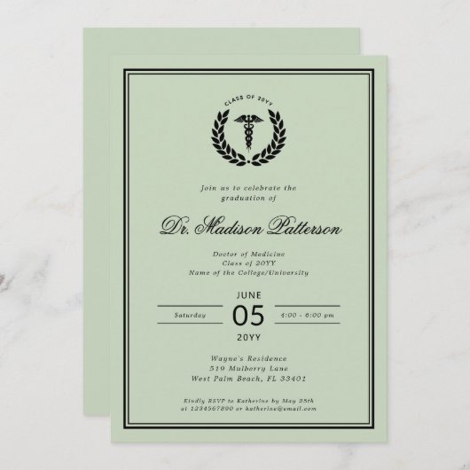 Eleganter und Minimalistischer Abschluss der Mediz Einladung (Vorne/Hinten)