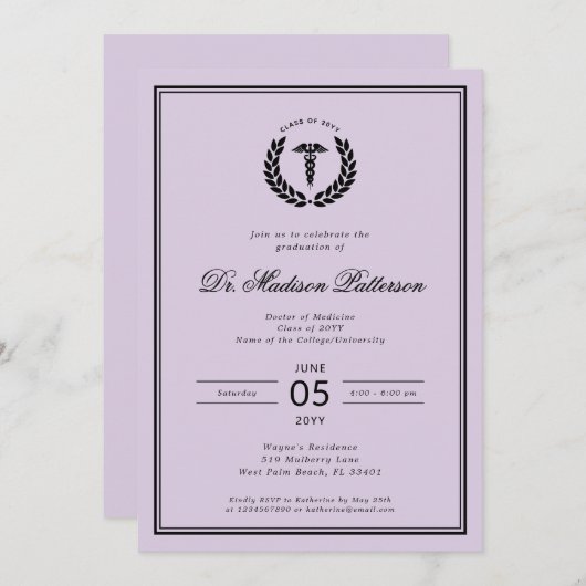 Eleganter und Minimalistischer Abschluss der Mediz Einladung (Vorne/Hinten)
