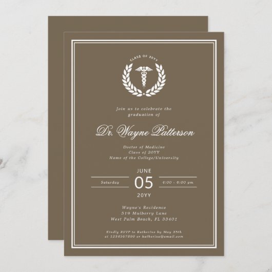 Eleganter und Minimalistischer Abschluss der Mediz Einladung (Vorne/Hinten)