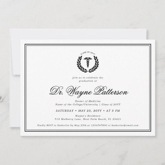 Eleganter und Minimalistischer Abschluss der Mediz Einladung (Vorderseite)
