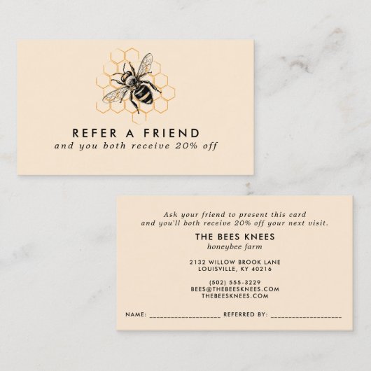 Eleganter und Minimalistischer Honigbier Empfehlungskarte (Vorne/Hinten)