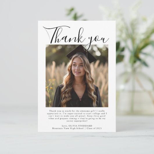 Eleganter und moderner Foto Abschluss Vielen Dank Dankeskarte (Stehend Vorderseite)