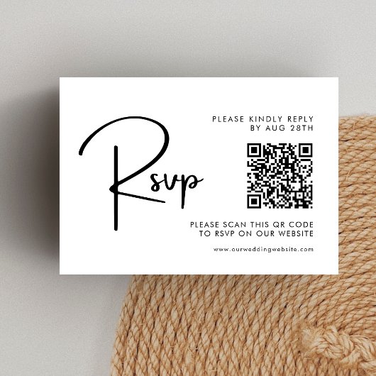 Eleganter und moderner QR-Code für Schwarz und Wei RSVP Karte
