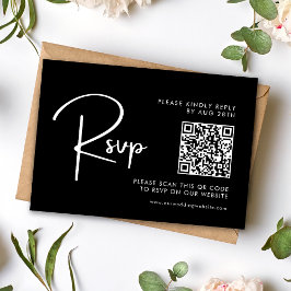 Eleganter und moderner QR-Code für Schwarz und Wei RSVP Karte