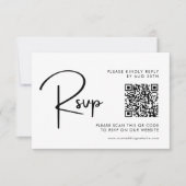 Eleganter und moderner QR-Code für Schwarz und Wei RSVP Karte (Vorderseite)