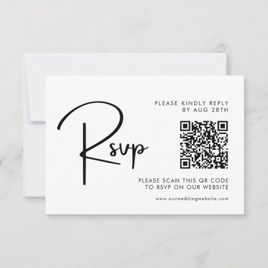 Eleganter und moderner QR-Code für Schwarz und Wei RSVP Karte (Vorderseite)