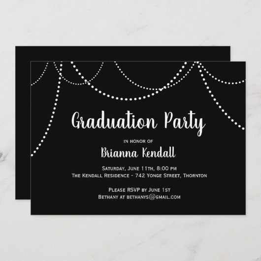 Eleganter und moderner String Lights Abschluss lad Einladung (Vorne/Hinten)