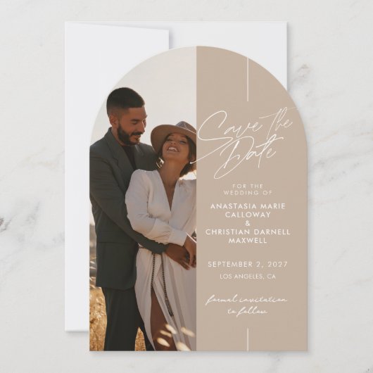 Eleganter und neutraler Bogen Save the Date Einladung (Vorderseite)