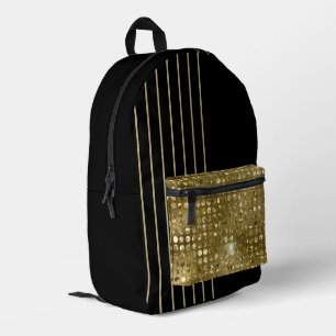 Eleganter und schicker Schwarz-Gold-Glitzer gestre Bedruckter Rucksack