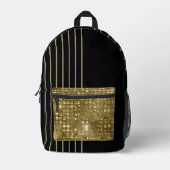 Eleganter und schicker Schwarz-Gold-Glitzer gestre Bedruckter Rucksack (Vorderseite)