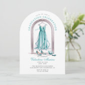 Eleganter und Whimsical Aquamarin Dress Abschluss Einladung (Stehend Vorderseite)